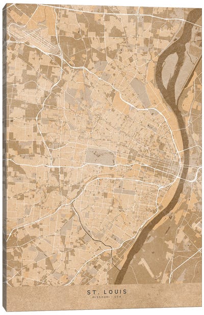 Map Of St, Louis (Missouri, USA) In Sepia Vintage Style Canvas Art Print - St. Louis Maps