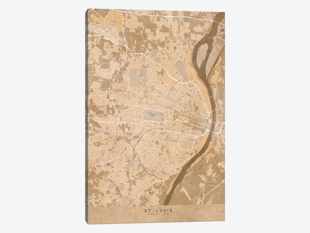 Map Of St, Louis (Missouri, USA) In Sepia Vintage Style by blursbyai 1-piece Canvas Print