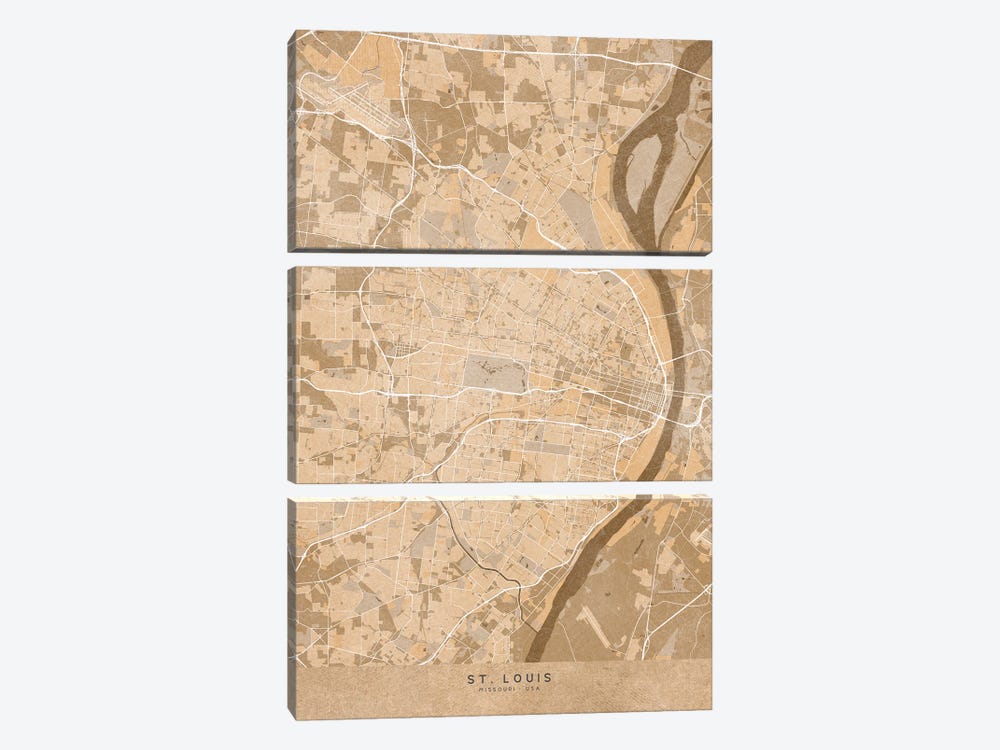 Map Of St, Louis (Missouri, USA) In Sepia Vintage Style by blursbyai 3-piece Art Print
