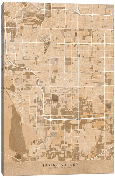 Map Of Spring Valley (Nevada, USA) In Sepia Vintage Style Canvas Art Print - blursbyai