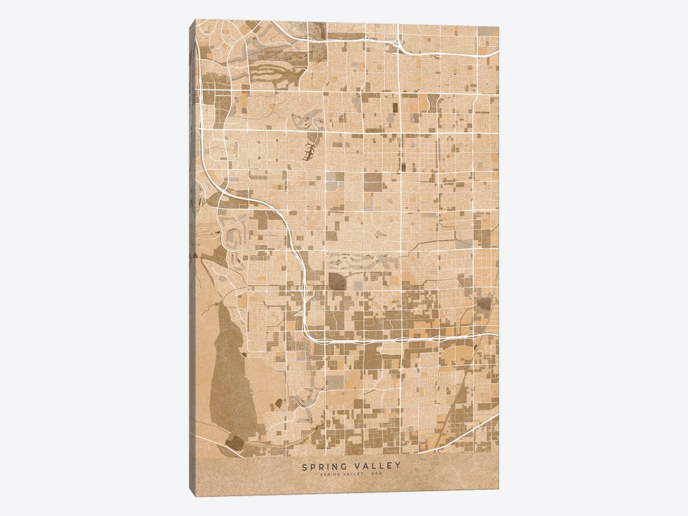 Map Of Spring Valley (Nevada, USA) In Sepia Vintage Style by blursbyai 1-piece Canvas Art Print