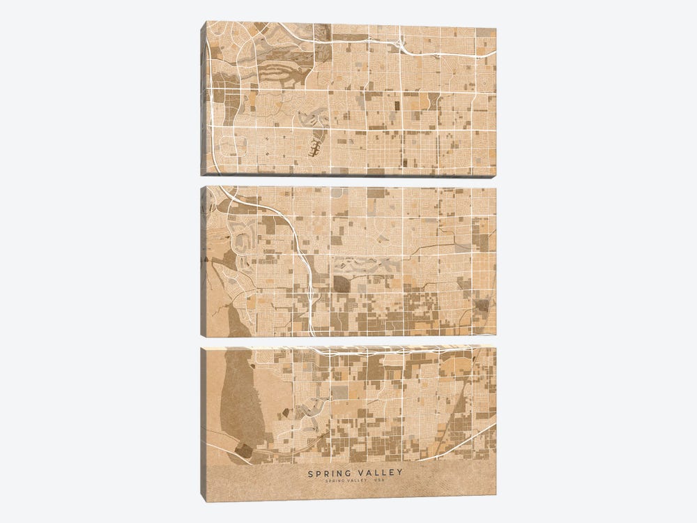 Map Of Spring Valley (Nevada, USA) In Sepia Vintage Style by blursbyai 3-piece Art Print