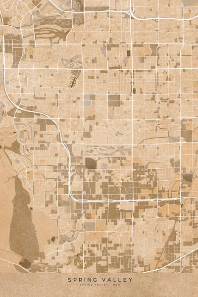 blursbyai: Map Of Spring Valley (Nevada, USA) In Sepia Vintage Style by blursbyai