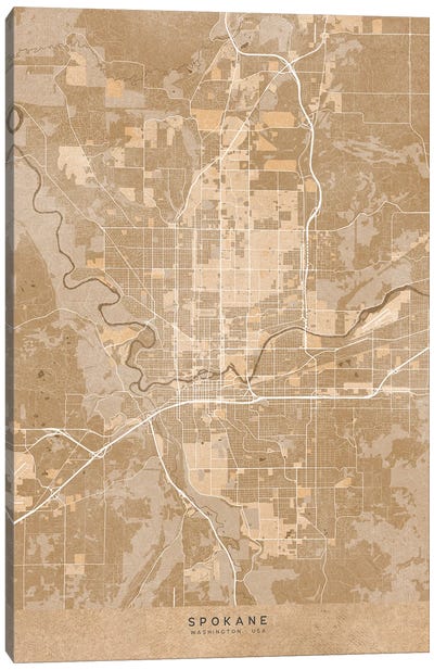 Map Of Spokane (Wa, USA) In Sepia Vintage Style Canvas Art Print - Vintage Maps