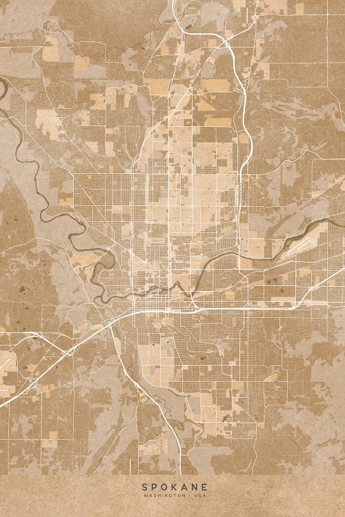 Map Of Spokane (Wa, USA) In Sepia Vintage Style