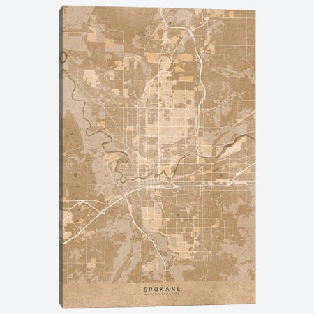 Map Of Spokane (Wa, USA) In Sepia Vintage Style Canvas Print #RLZ671} by blursbyai Canvas Wall Art