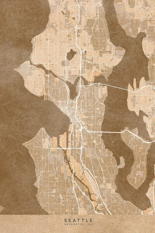 Map Of Seattle (Wa, USA) In Sepia Vintage Style