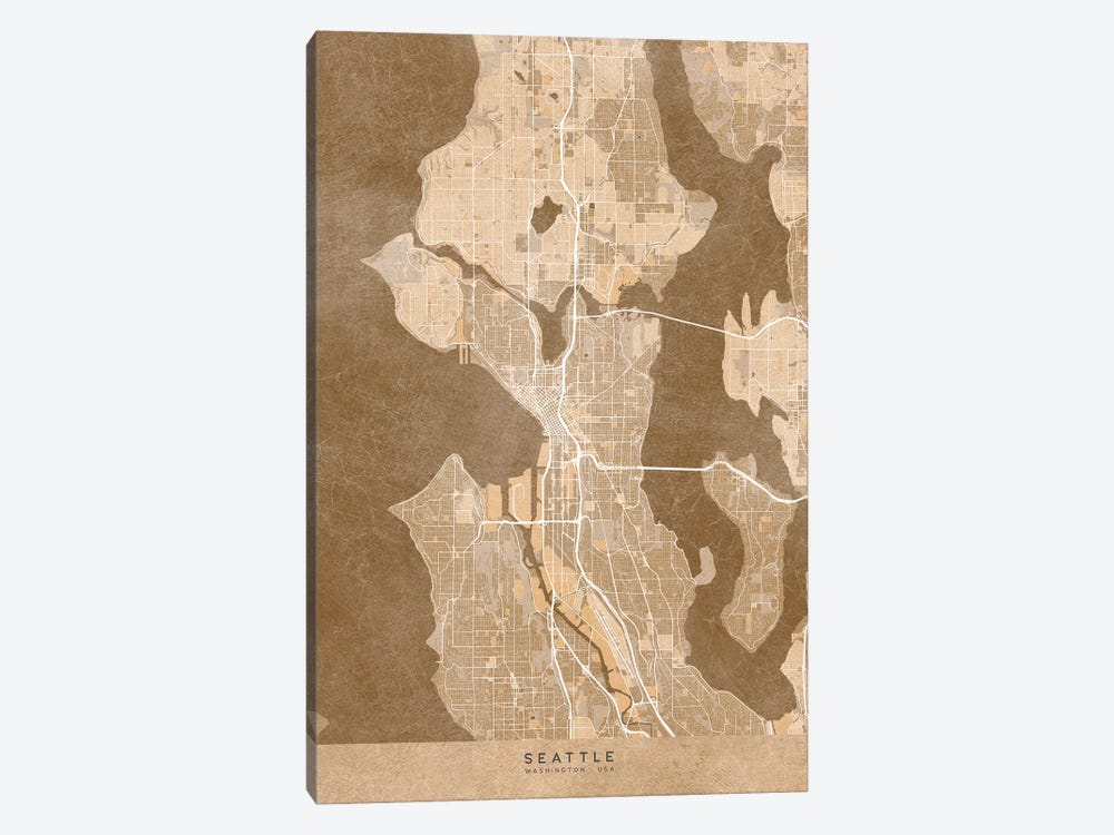 Map Of Seattle (Wa, USA) In Sepia Vintage Style by blursbyai 1-piece Art Print