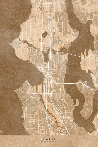 Seattle Maps: Map Of Seattle (Wa, USA) In Sepia Vintage Style by blursbyai