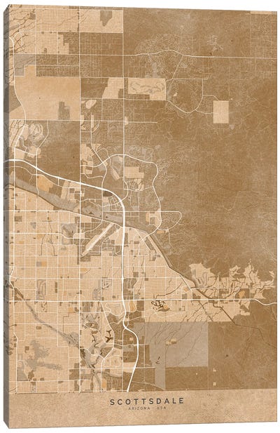 Map Of Scottsdale (Arizona, USA) In Sepia Vintage Style Canvas Art Print - Vintage Maps