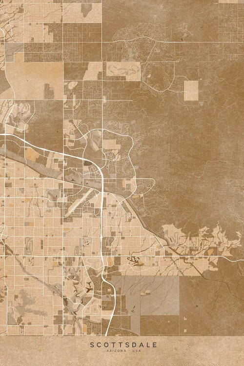 Map Of Scottsdale (Arizona, USA) In Sepia Vintage Style by blursbyai wall art