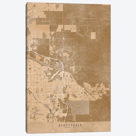 Map Of Scottsdale (Arizona, USA) In Sepia Vintage Style Canvas Print #RLZ673} by blursbyai Canvas Wall Art