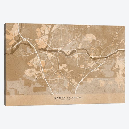 Map Of Santa Clarita (Ca, USA) In Sepia Vintage Style Canvas Print #RLZ674} by blursbyai Canvas Print