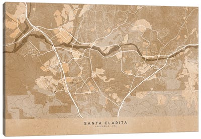 Map Of Santa Clarita (Ca, USA) In Sepia Vintage Style Canvas Art Print - Vintage Maps