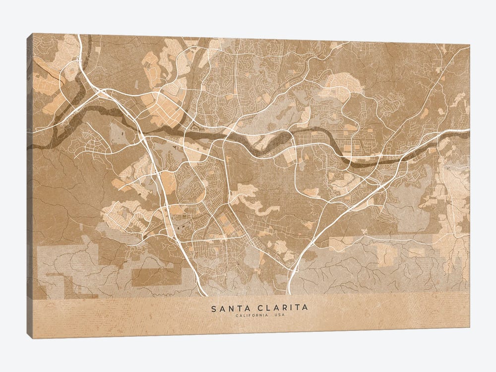 Map Of Santa Clarita (Ca, USA) In Sepia Vintage Style by blursbyai 1-piece Canvas Print