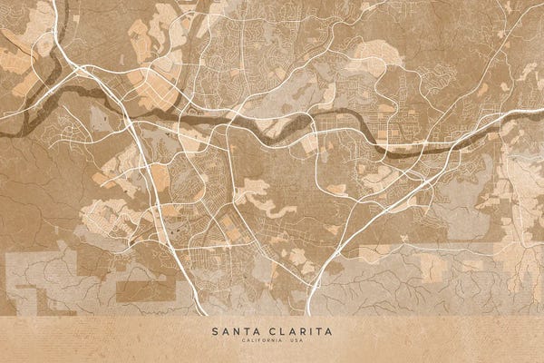 Map Of Santa Clarita (Ca, USA) In Sepia Vintage Style