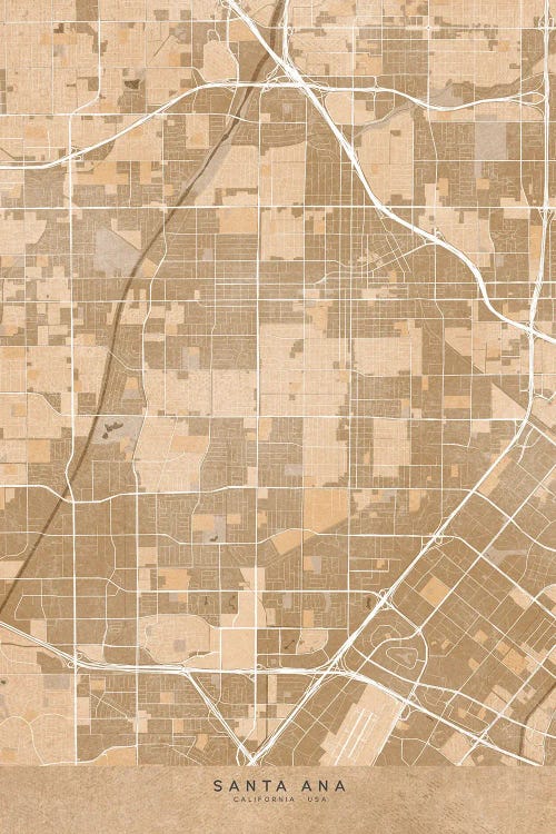 Map Of Santa Ana (Ca, USA) In Sepia Vintage Style
