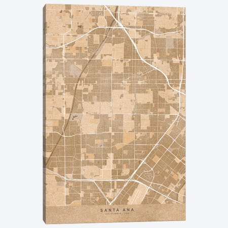 Map Of Santa Ana (Ca, USA) In Sepia Vintage Style Canvas Print #RLZ675} by blursbyai Canvas Art Print