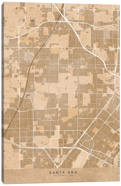 Map Of Santa Ana (Ca, USA) In Sepia Vintage Style Canvas Art Print