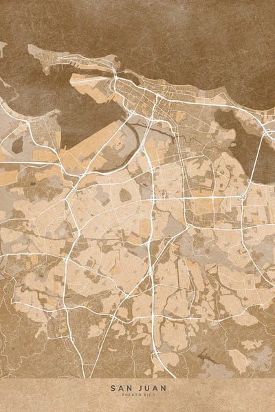 Map Of San Juan De Puerto Rico In Sepia Vintage Style by blursbyai multi panel art