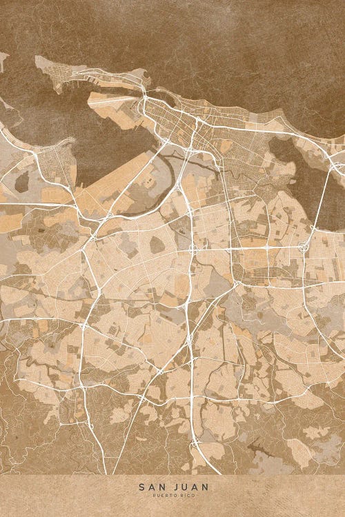 Map Of San Juan De Puerto Rico In Sepia Vintage Style