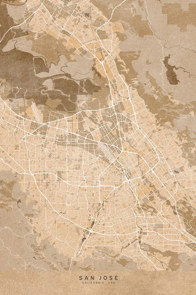 Map Of San Jose (Ca, USA) In Sepia Vintage Style by blursbyai framed canvas print