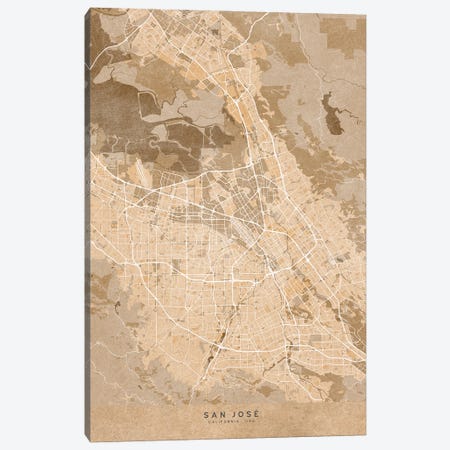 Map Of San Jose (Ca, USA) In Sepia Vintage Style Canvas Print #RLZ677} by blursbyai Art Print