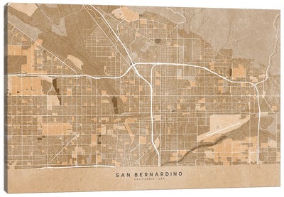 Map Of San Bernardino (Ca, USA) In Sepia Vintage Style Canvas Art Print - blursbyai