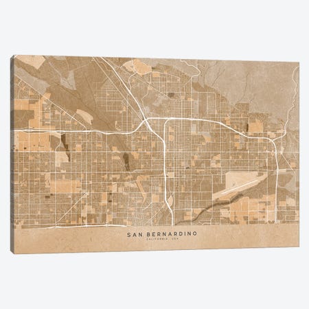 Map Of San Bernardino (Ca, USA) In Sepia Vintage Style Canvas Print #RLZ679} by blursbyai Canvas Art
