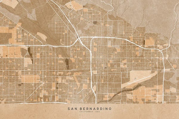 Vintage & Retro: Map Of San Bernardino (Ca, USA) In Sepia Vintage Style by blursbyai