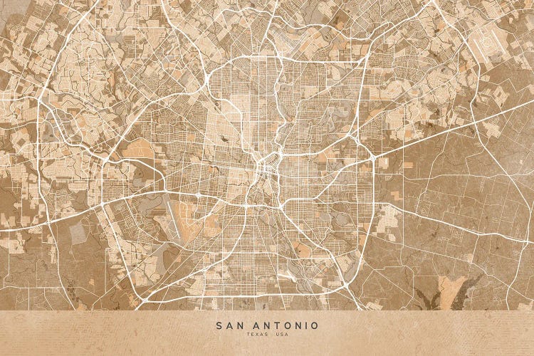 Map Of San Antonio (Tx, USA) In Sepia Vintage Style