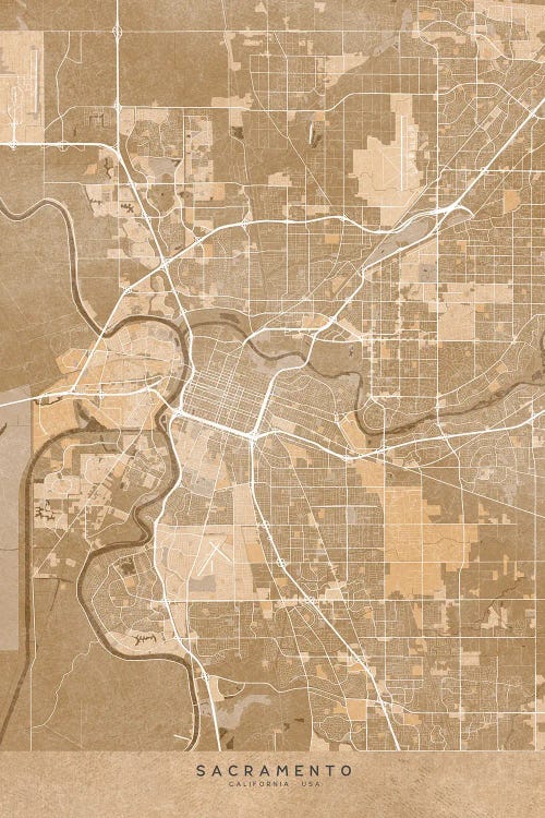 Map Of Sacramento (Ca, USA) In Sepia Vintage Style