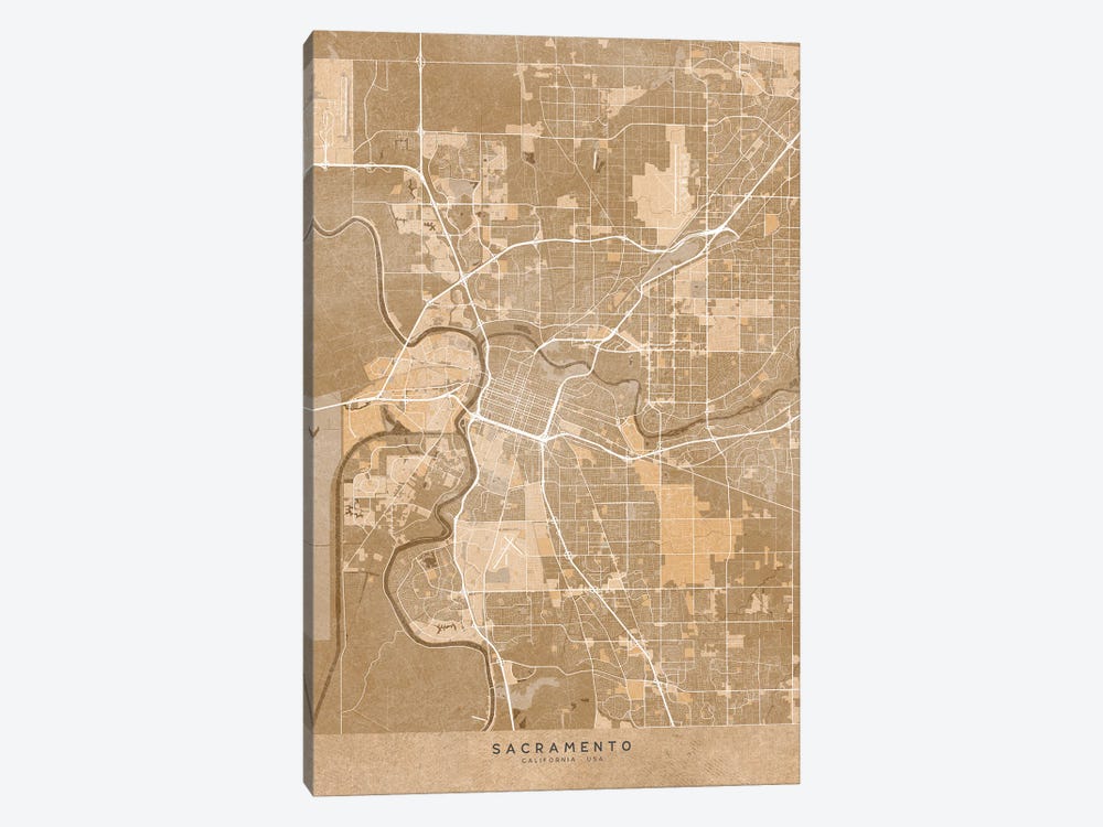 Map Of Sacramento (Ca, USA) In Sepia Vintage Style by blursbyai 1-piece Art Print