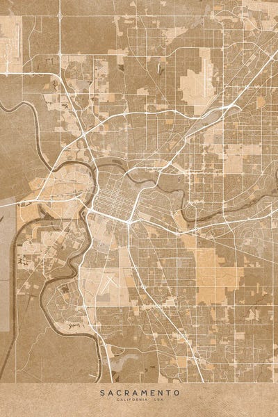 Sacramento: Map Of Sacramento (Ca, USA) In Sepia Vintage Style by blursbyai