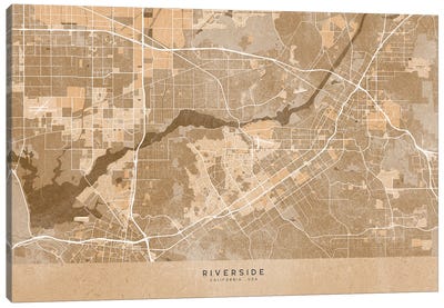 Map Of Riverside (Ca, USA) In Sepia Vintage Style Canvas Art Print - Vintage Maps