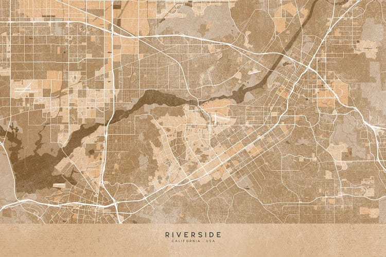 Map Of Riverside (Ca, USA) In Sepia Vintage Style