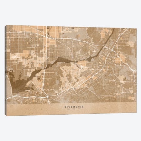 Map Of Riverside (Ca, USA) In Sepia Vintage Style Canvas Print #RLZ682} by blursbyai Canvas Print