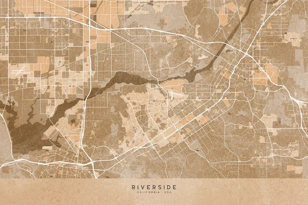 Vintage & Retro: Map Of Riverside (Ca, USA) In Sepia Vintage Style by blursbyai
