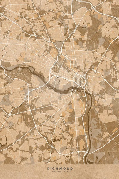 Map Of Richmond (Virginia, USA) In Sepia Vintage Style by blursbyai art print