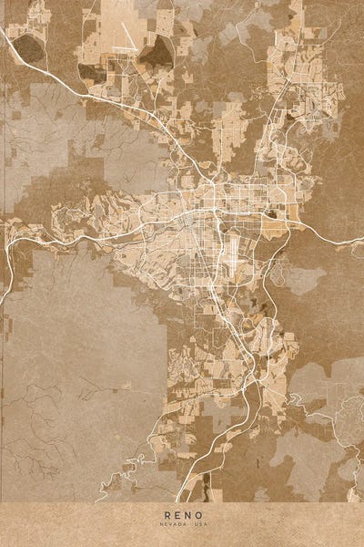 Reno: Map Of Reno (Nevada, USA) In Sepia Vintage Style by blursbyai