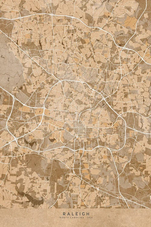 Map Of Raleigh (Nc, USA) In Sepia Vintage Style
