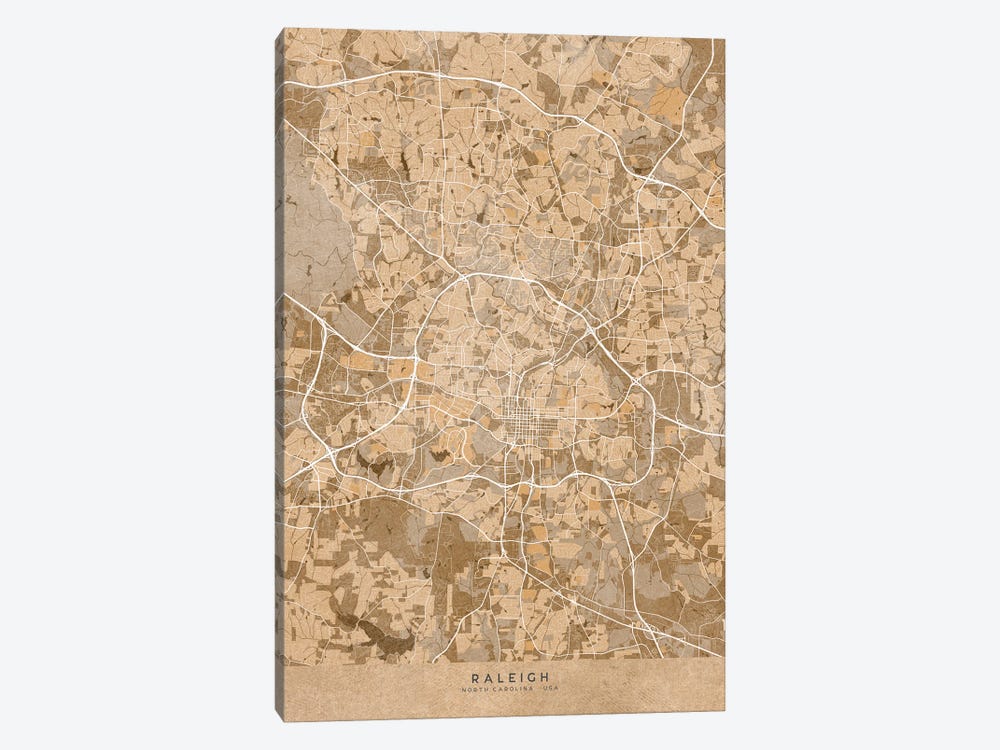 Map Of Raleigh (Nc, USA) In Sepia Vintage Style by blursbyai 1-piece Art Print