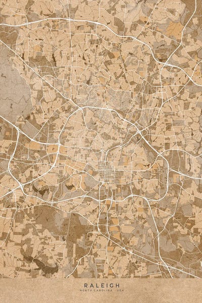 North Carolina: Map Of Raleigh (Nc, USA) In Sepia Vintage Style by blursbyai