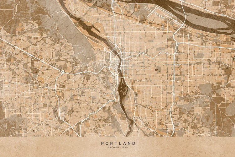 Map Of Portland (Or, USA) In Sepia Vintage Style