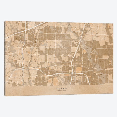 Map Of Plano (Tx, USA) In Sepia Vintage Style Canvas Print #RLZ687} by blursbyai Canvas Art
