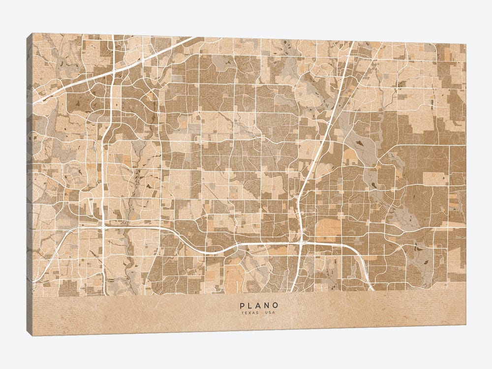 Map Of Plano (Tx, USA) In Sepia Vintage Style by blursbyai 1-piece Canvas Print