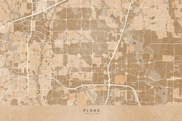 Vintage & Retro: Map Of Plano (Tx, USA) In Sepia Vintage Style by blursbyai