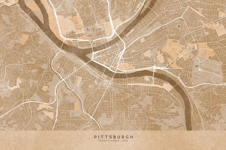 Map Of Pittsburgh (Pa, USA) In Sepia Vintage Style
