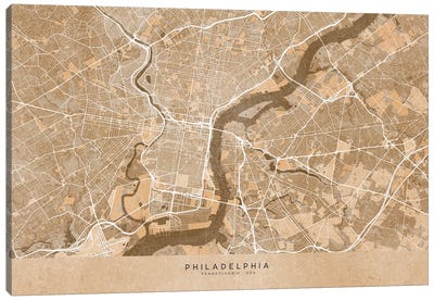 Map Of Philadelphia (Pa, USA) In Sepia Vintage Style Canvas Art Print - blursbyai