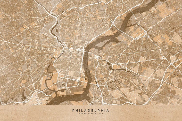 Map Of Philadelphia (Pa, USA) In Sepia Vintage Style